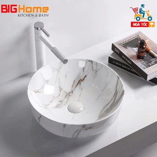 Lavabo giả đá cao cấp, chậu rửa giả đá đặt bàn tròn nhập khẩu kt 40x40cm
