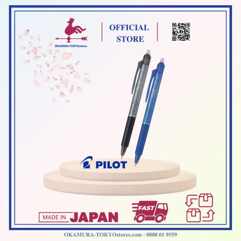Combo 2 bút bi tẩy xóa được frixion ball clicker màu đen xanh, Pilot, viết êm không tạo bụi thông minh, ngòi 0.5mm