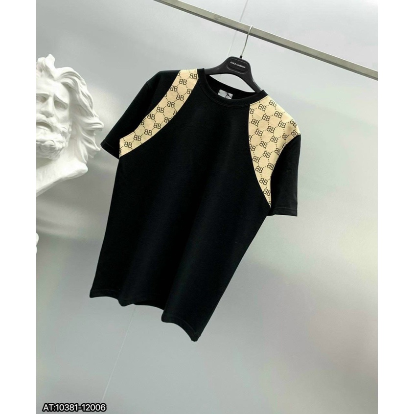 Áo Thun Nam Cổ Tròn Vải Cotton Co Giãn Tốt Tay Ngắn Phối Vai 2 Màu Phong Cách Hàn Quốc NEW UNISEX