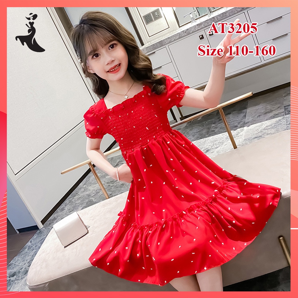 Đầm công chúa cho bé gái- vải voan lạnh không nhăn- at3205-đỏ