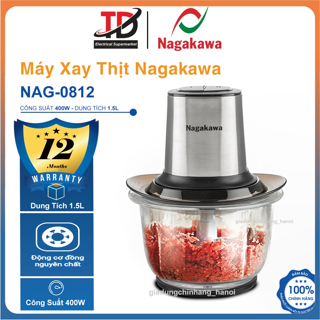 Máy Xay Thịt Nagakawa NAG0812, 1.5Lit-400W, Hàng Chính Hãng