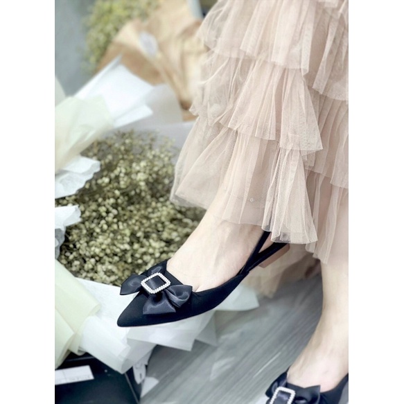 Giày bệt nữ nơ lụa quai chun sau mã Q1