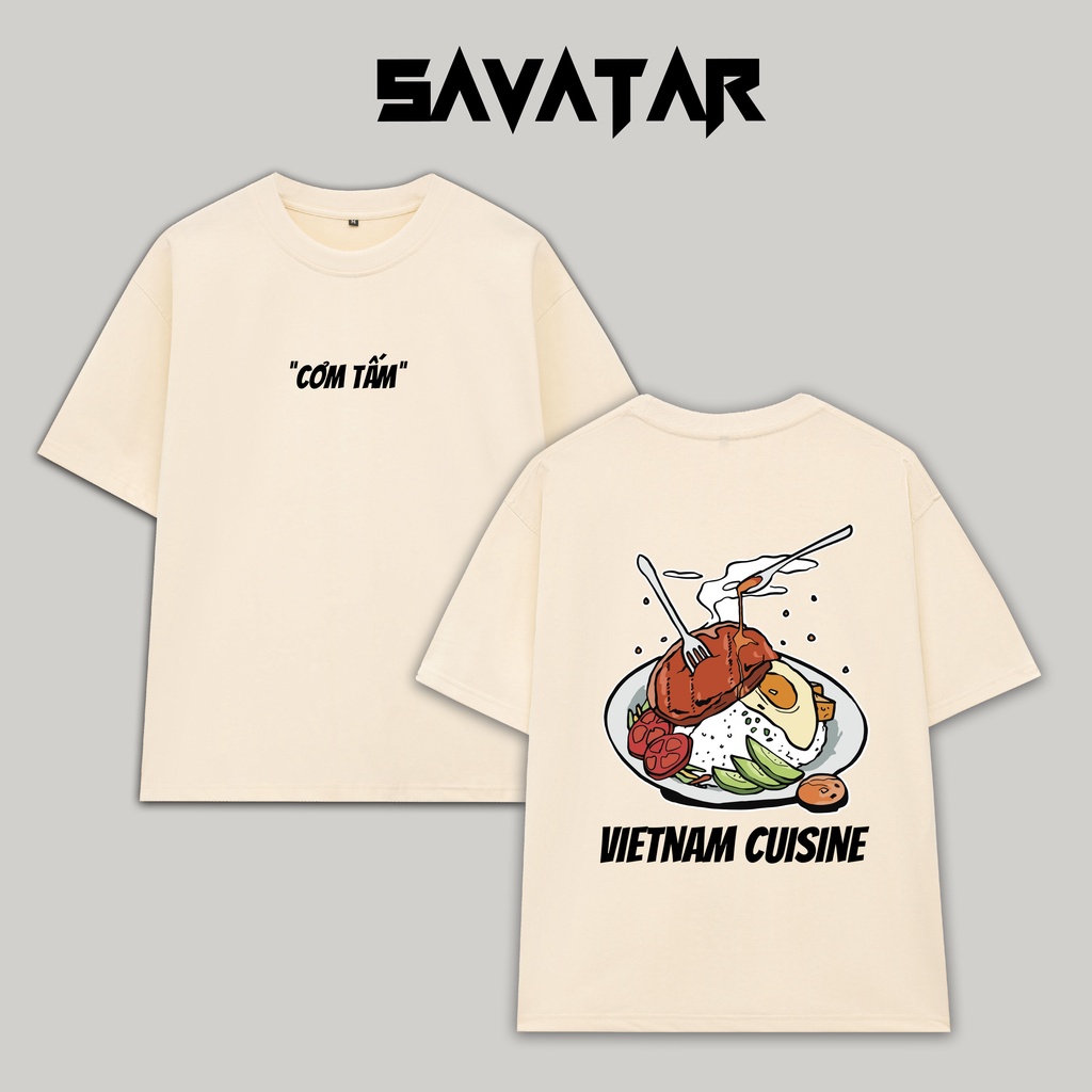 Áo thun cotton trơn cổ tròn unisex streetstyle tay lỡ nam nữ oversize Vietnamfood Cơm Tấm