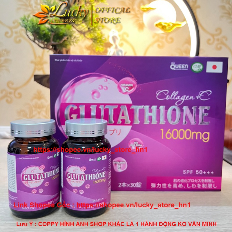 GLUTATHIONE 16000mg Viên Uống Trắng Da Mờ Nám Làm Chậm QUá Trình Lão Hóa Da Chính Hãng Hộp 2 Lọ 30 Viên