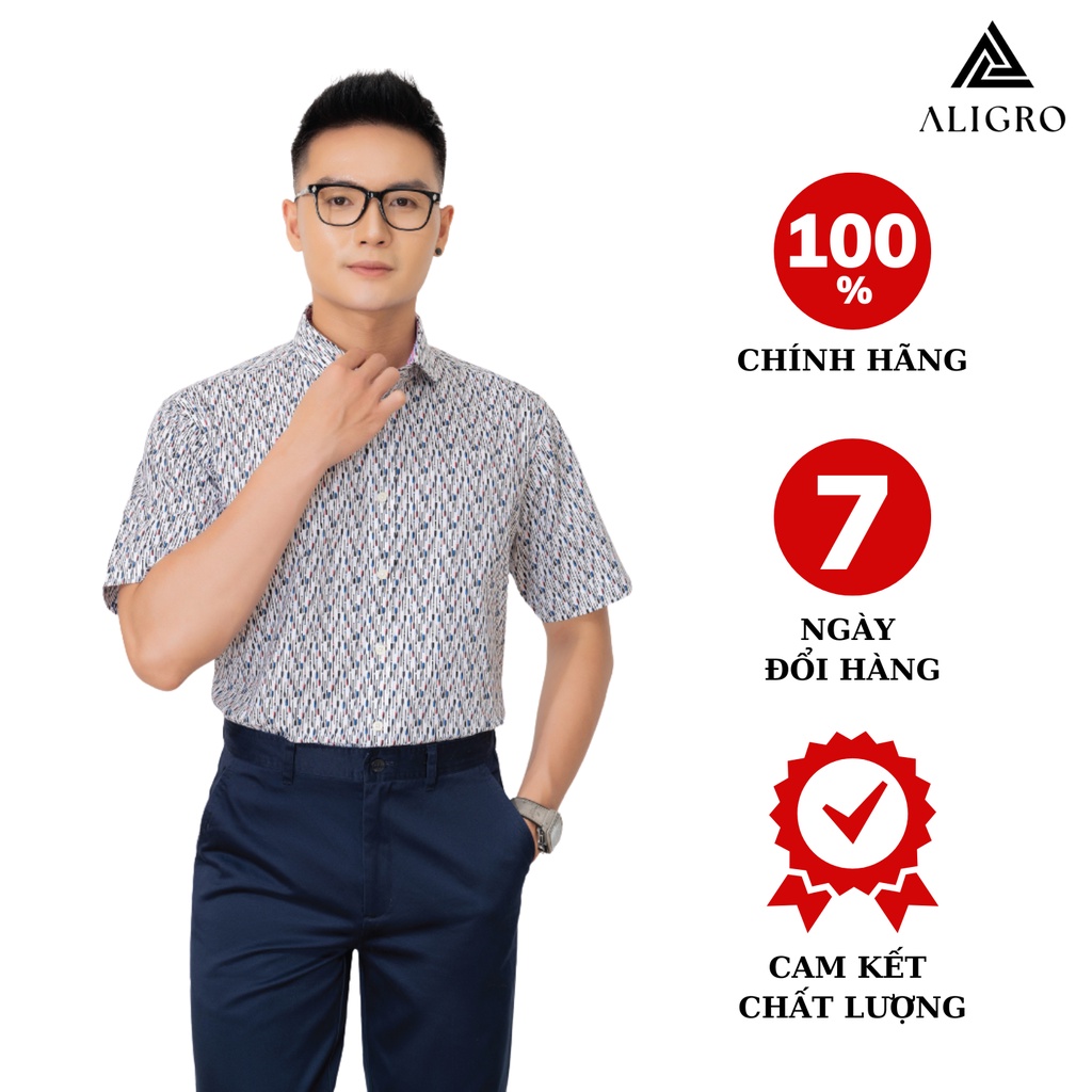Áo sơ mi nam ngắn tay ALIGRO nhiều màu cotton tự nhiên cao cấp, vạt bằng, form custom trẻ trung năng động ALGSMC89