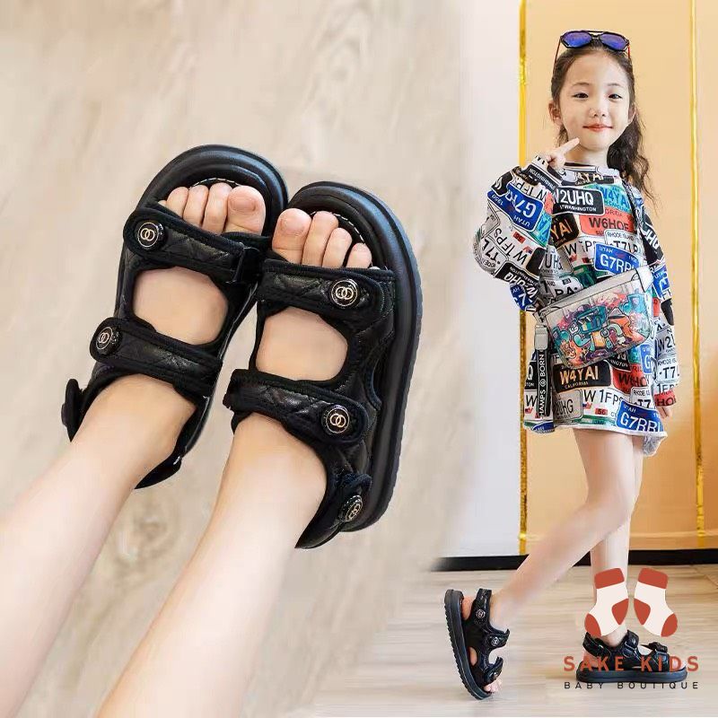 Dép sandal quai dán đính khóa dễ thương chất da PU mềm nhẹ đủ size cho bé từ 2-8 tuổi đế chống trơn trượt M101