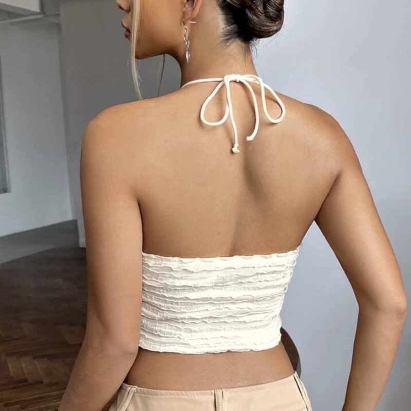 Áo 2 dây cột cổ croptop ôm kiểu trendy sexy phong cách y2k