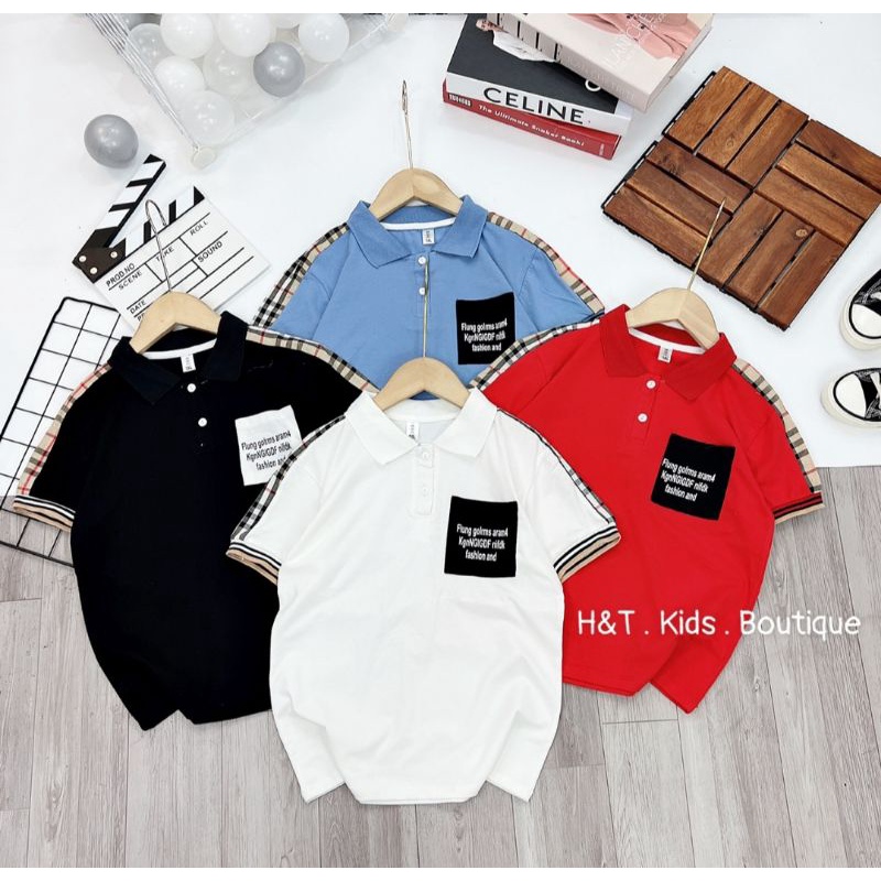Áo Polo cộc tay cổ bẻ bé trai chất cotton co dãn size đại 20-40kg