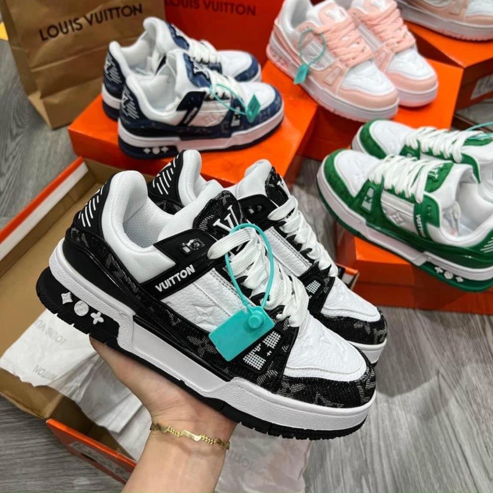 Giày Thể Thao LV Louis Vuitton Trainer Black White Nam Nữ, Giày LV Xanh Lá, xanh than, Đen Các Màu Hót Siêu Chất