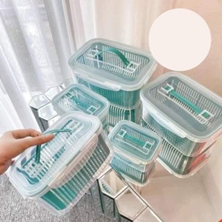 Set 5 Hộp Đựng Thực Phẩm Có Nắp Đậy Cao Cấp - Khay Nhựa Để Tủ Lạnh Kèm Rổ Ráo Nước Bảo Quản Thức Ăn An Toàn Tiện Lợi