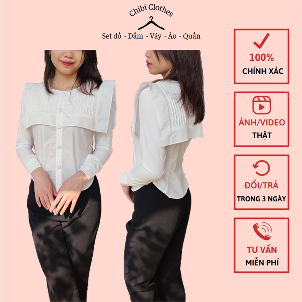 Áo sơ mi trắng dài tay cách điệu sang chảnh from ôm tôn dáng