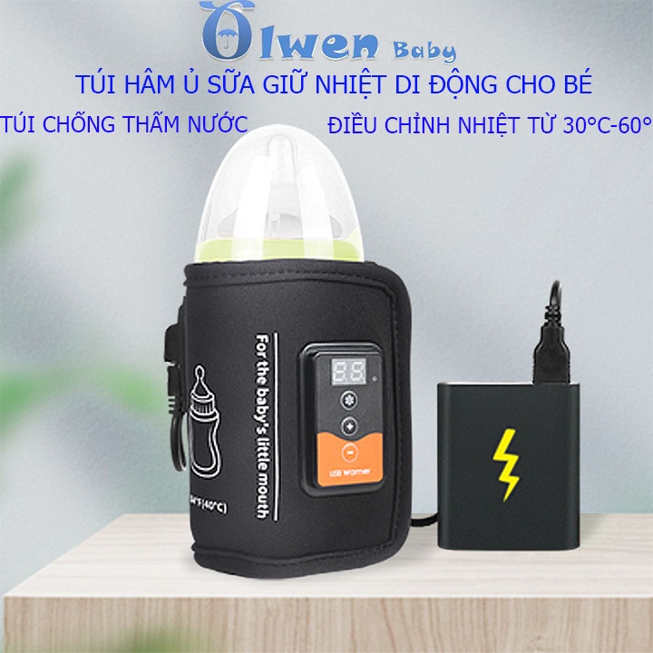 Túi Hâm Ủ Bình Sữa Di Động Cho Bé USB Giữ Nhiệt Giữ Ấm Điện Tử Thông Minh Đa Năng Điều Chỉnh Nhiệt Độ 30-60 Có Dây Sạc