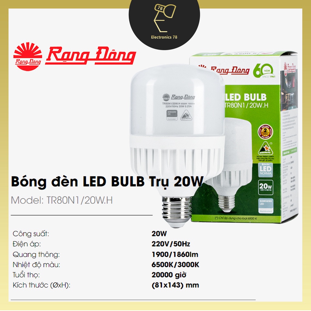 Bóng Led trụ tiết kiệm điện Rạng Đông  -