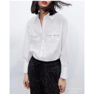 Áo sơ mi trắng túi viền đá zr tqxk