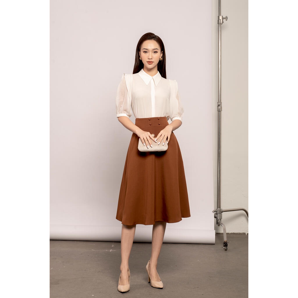 Chân váy dáng xòe, cạp đính cúc bọc MMOutfit M-JU061221129