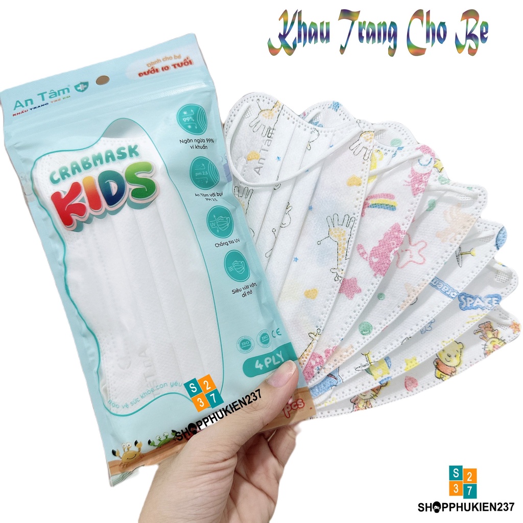 Set 50 Cái Khẩu Trang Y Tế Kiểu Dáng Cua Bé An Tâm Cho Trẻ Đi Học Từ 4 Tuổi - 10 Tuổi