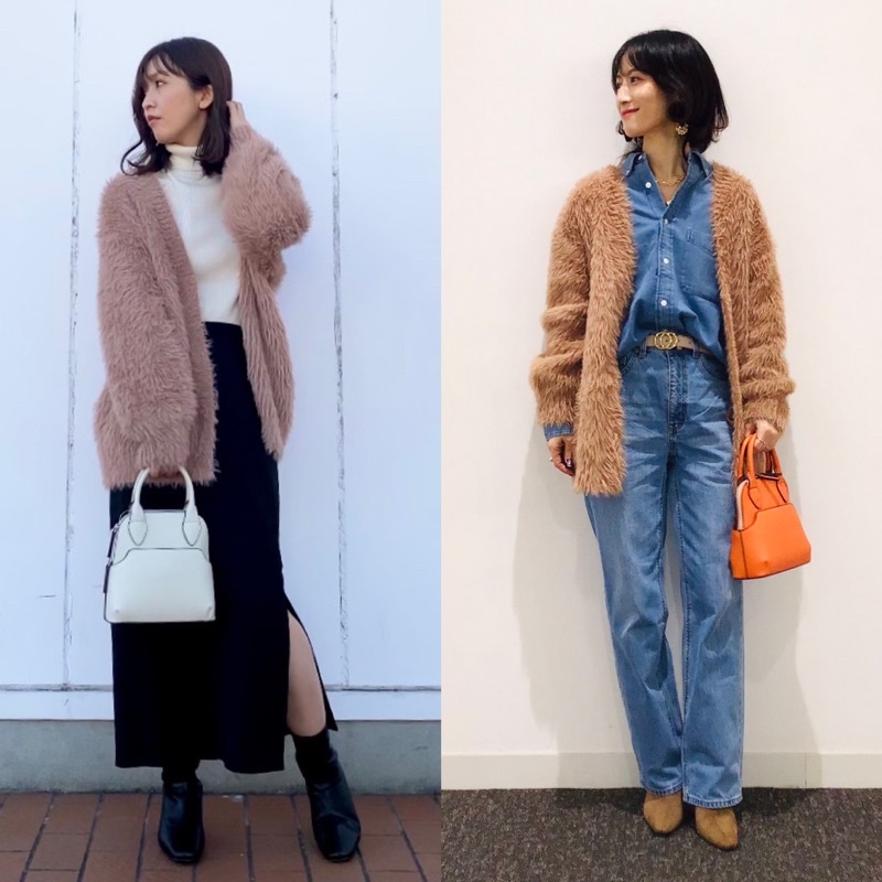 Áo khoác len lông nữ cổ tim khuy móc cardigan dòng oversive siêu dễ thương của Gu - Nhật Bản