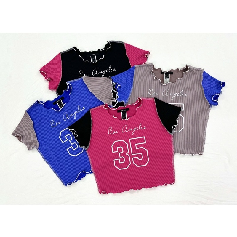 Áo croptop ôm thun bo gân xoăn lai, phối màu qua lại, 4 màu