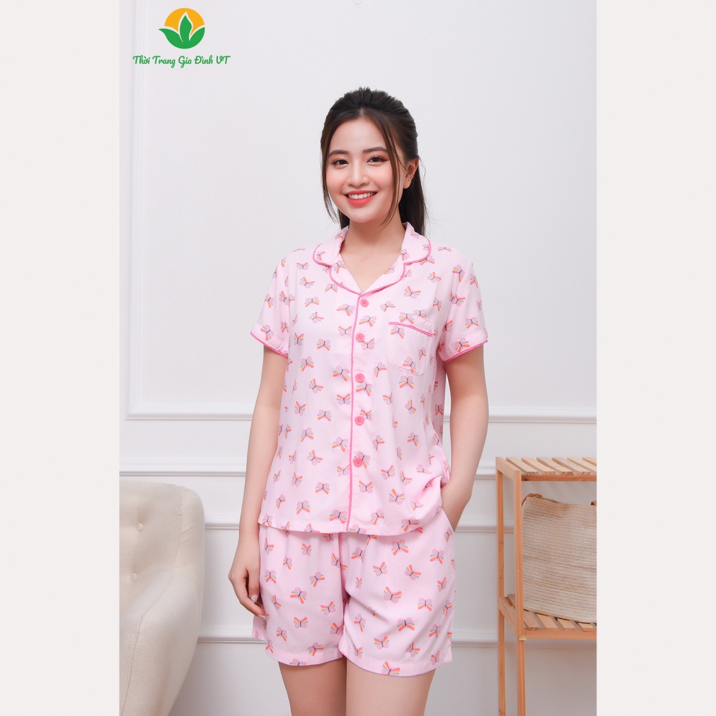 Bộ pijama lanh cho nữ, quần đùi, áo cộc tay thời trang gia đình VT - B03.2305