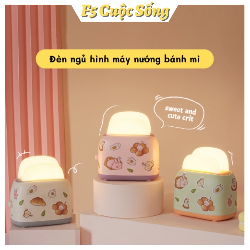 Đèn ngủ để bàn hình máy nướng bánh mì dễ thương, đèn led điều chỉnh độ sáng tích điện 1200mAh màu hồng/be/xanh lá