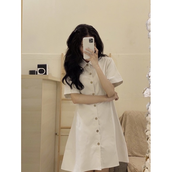 Đầm cổ sơ mi cài cúc dáng xoè - D240