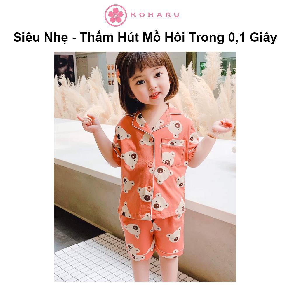 Áo cộc quần đùi ngắn 9-47kg Cotton Đũi Nhật pijama Gấu trắng hồng CC05 trẻ em đồ ngủ| bộ đi chơi bé trai gái