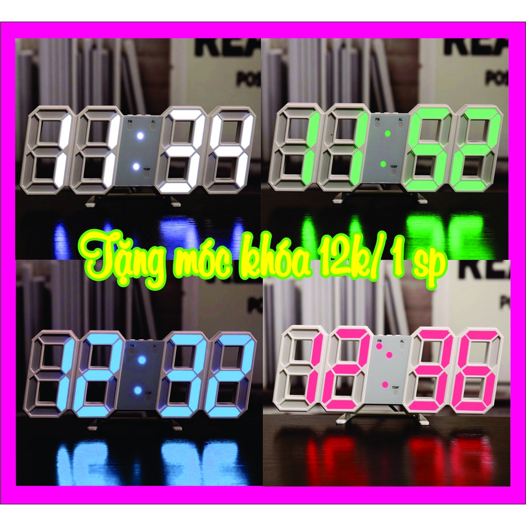 Đồng Hồ LED 3D Để Bàn, Treo Tường Thông Minh Smart Clock , Báo Thức, Nhiệt Độ, Thời gian, Cảm Biến Âm Thanh