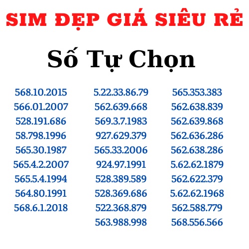 SIM VNMB - SIM 0Đ VNMB - SIM SỐ ĐẸP - SIM NĂM SINH- PHÁT LỘC- THẦN TÀI- CẶP GÁNH TIẾN SỐ TỰ CHỌN GIÁ SIÊU RẺ