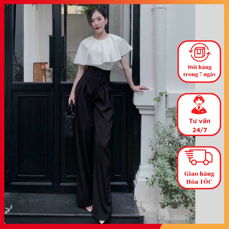 Quần suông cạp cao bản to chất tuyết mưa 3 khuy phom ống rộng đi làm đi chơi siêu đẹp mã TD111