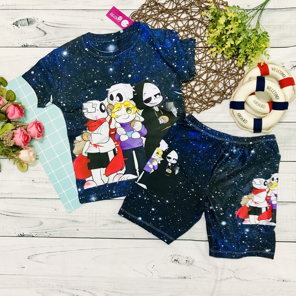 Đồ bộ bé trai, bộ thun lạnh in 3D hình Sans, Error Sans, Ink Sansho mịn mát size đại từ 10kg - 57kg