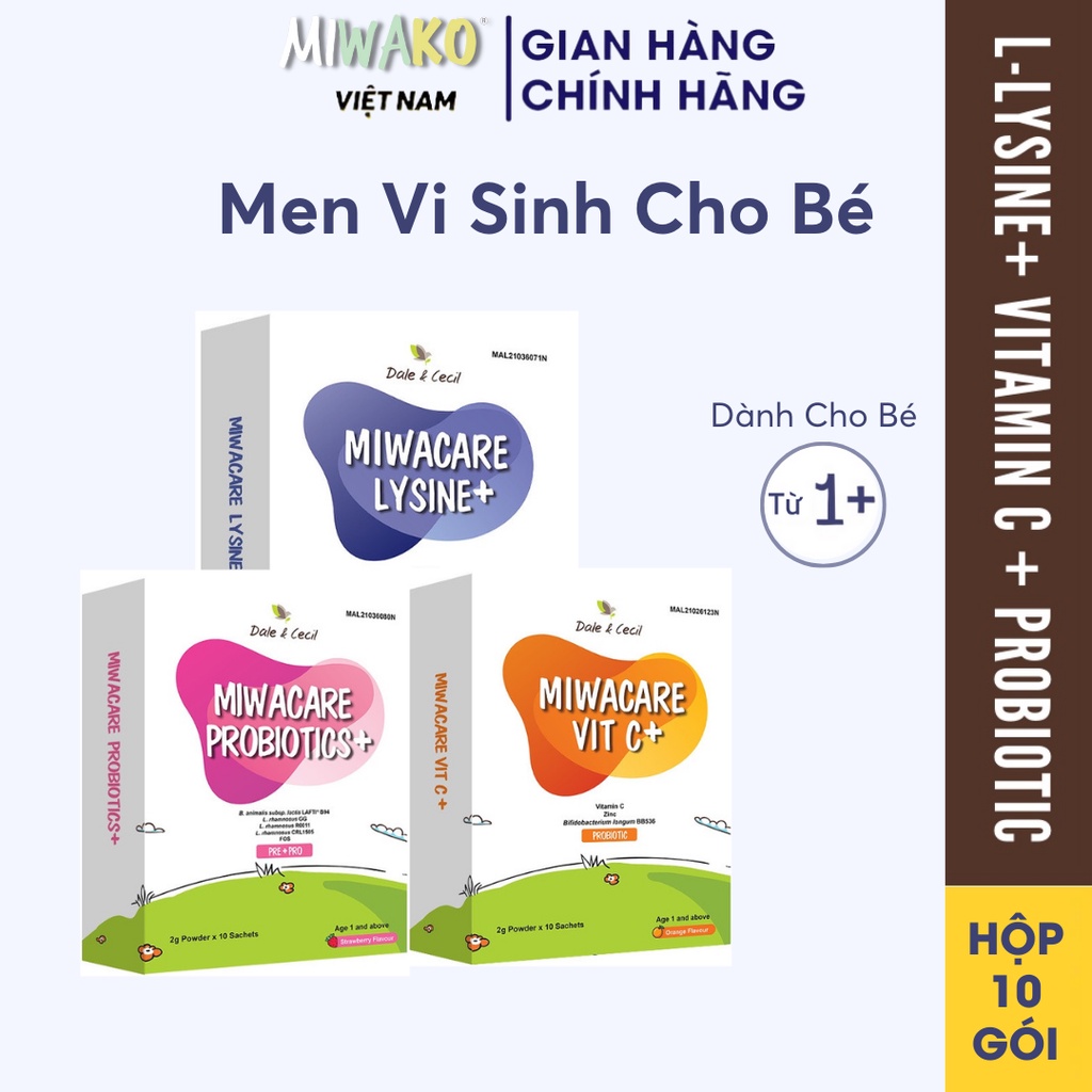  Combo Men Vi Sinh Cho Bé Miwacare Lysine+, Miwacare Probiotics+, Miwacare Vit C+ - Miwako Official Store