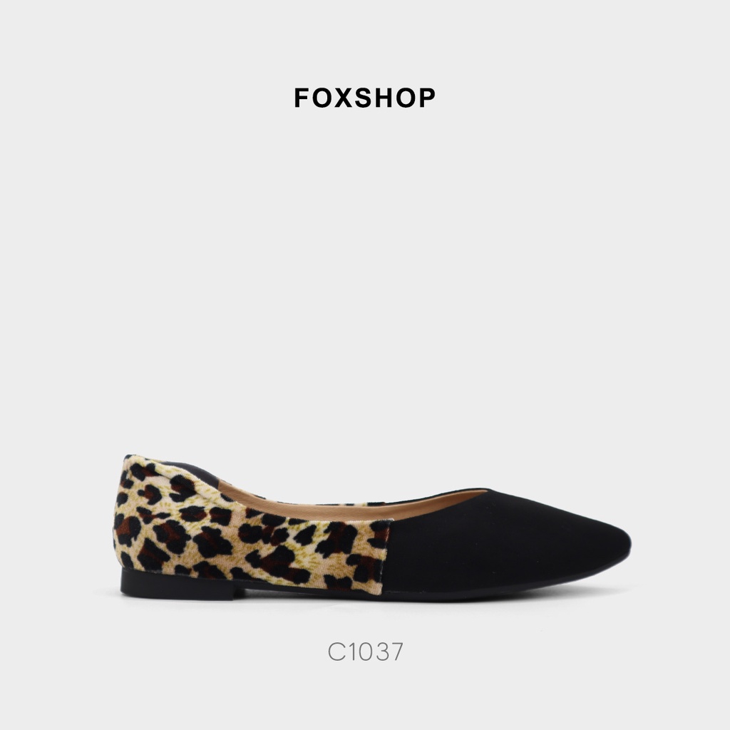 Giày búp bê nữ đế bằng da lộn phối beo nhung êm mêm cá tính 1037