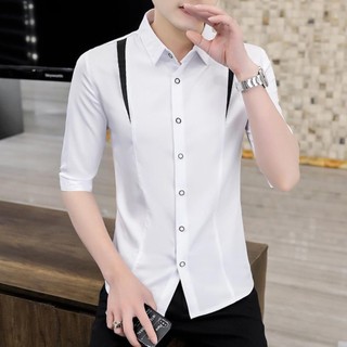 Áo sơ mi nam Áo sơ mi nam cổ Đức tay Lỡ Phối sọc màu khác biệt Nhấn vai nam tính trẻ trung bắt mắt thu hút H46