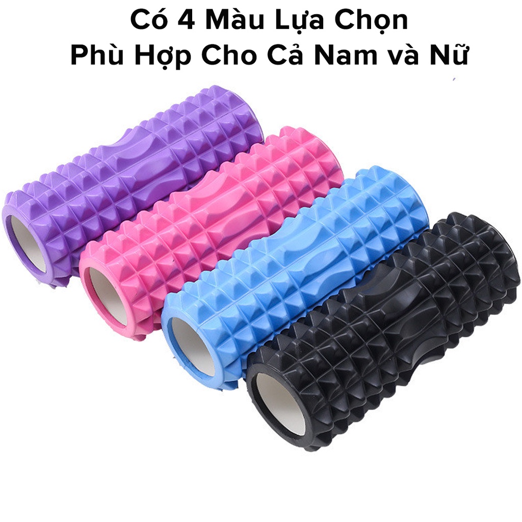 [Màu Hồng] Foam Roller Massage - Con Lăn Yoga Matxa Tập Gym Tập Thể Thao Giãn Cơ Ống Trụ Lăn Xốp Có Gai Hãng Amalife