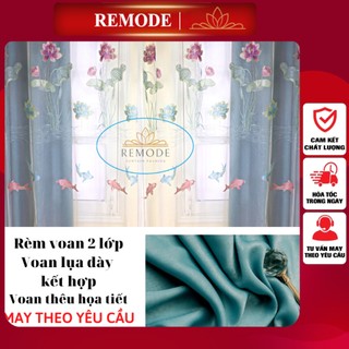 Rèm voan thêu hoa sen 1 lớp, 2 lớp, rèm cửa dán tường, treo thanh trang trí décor cửa sổ phòng. nhận may theo kích thước