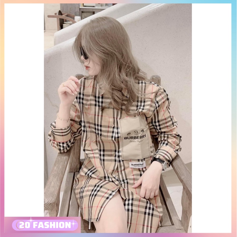 Áo sơ mi kẻ BBR cho nữ, áo sơ mi dài tay chất dày đẹp dáng dài hottrend