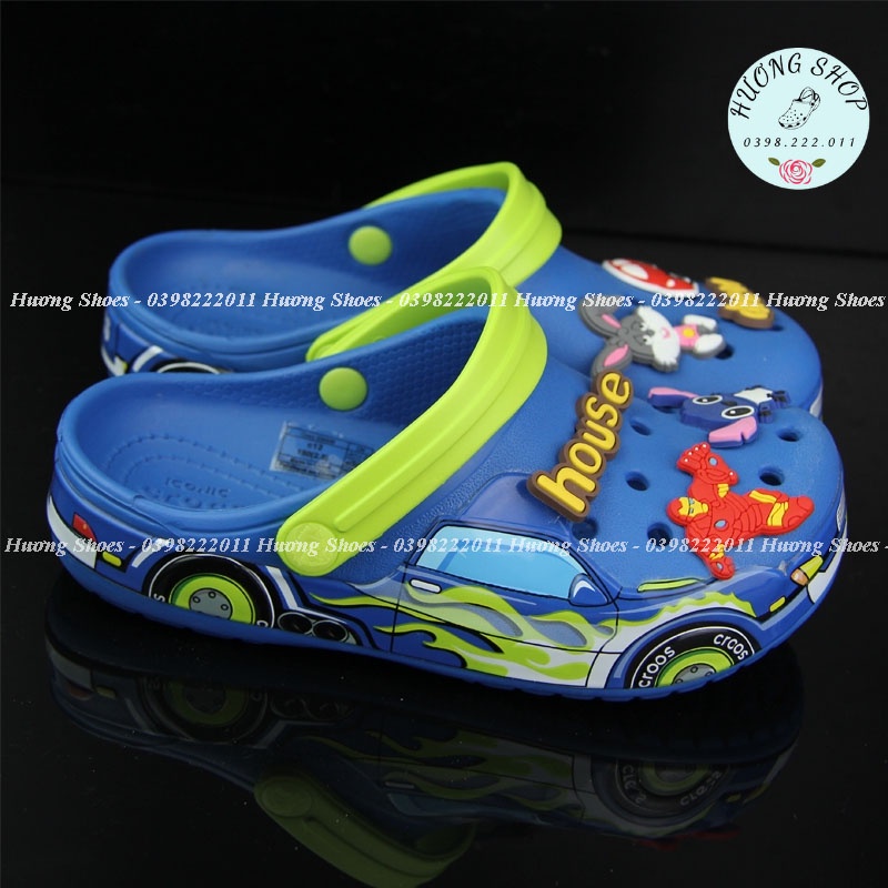 [Tặng 10 jibit 2D, Full Box] - Dép sục in hình 3D ô tô xanh siêu sắc nét, ngộ nghĩnh cho bé trai