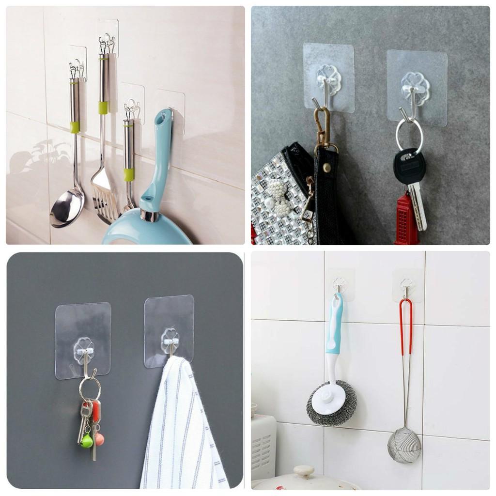 Miếng dán dính tường móc treo đồ siêu dính siêu bền siêu rẻ, móc dán tường trong suốt KHOBUONBAOCHAU