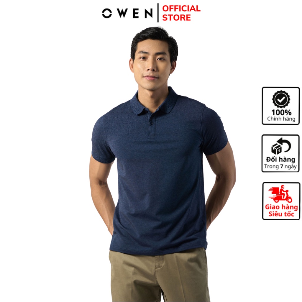 Áo thun nam có cổ bẻ polo OWEN APV231358 phông ngắn tay hàng hiệu cao cấp dáng body fit màu xanh tím vải cotton mềm mát