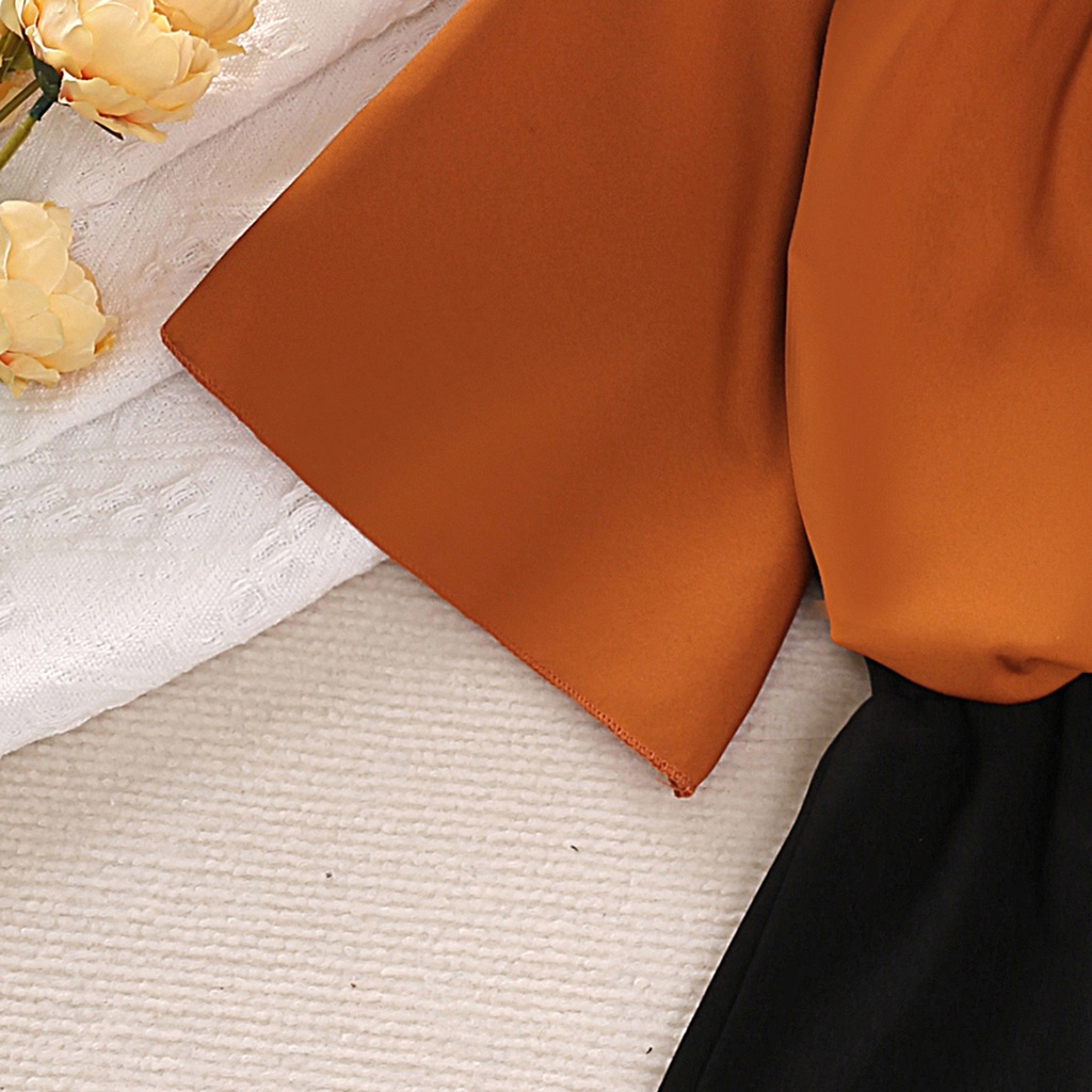 Set đồ mùa hè 2 món SIYYIS gồm áo thun màu cam + váy đen thời trang cho bé gái 8-12 tuổi