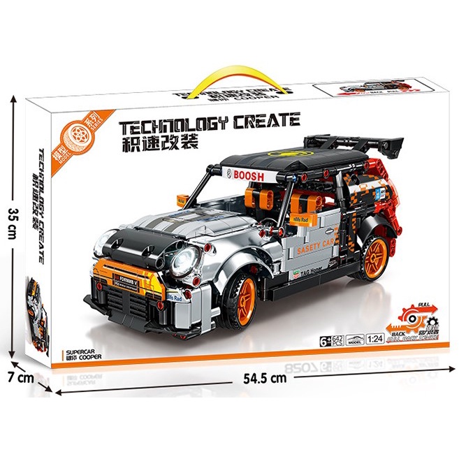 Mô hình Ô tô Mini Cooper đồ chơi lắp ráp  642 chi tiết có khả năng kéo lùi chuyển động