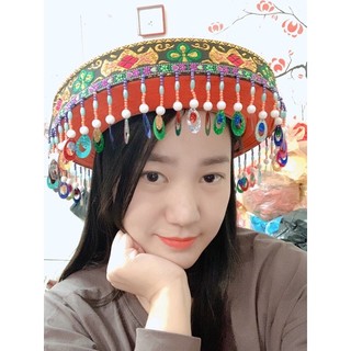 Mũ dân tộc mông kết dày hạt- phụ kiện trang phục dân tộc