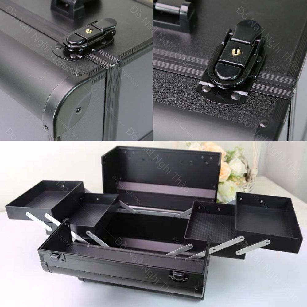 Cốp đựng đồ nail 2 tầng bằng nhôm kích thước 26x32x21cm