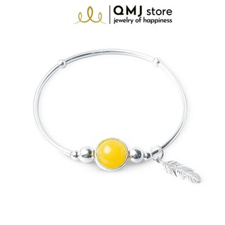 QMJ vòng tay đá phong thủy mix charm lông vũ  bạc 925 cao cấp - Q417