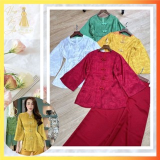 Bộ lụa bà ba đi lễ chùa tay rộng cao cấp đồ lam phật tử đi chùa nữ cách tân kèm quần bà ba may sẵn Màu Đỏ