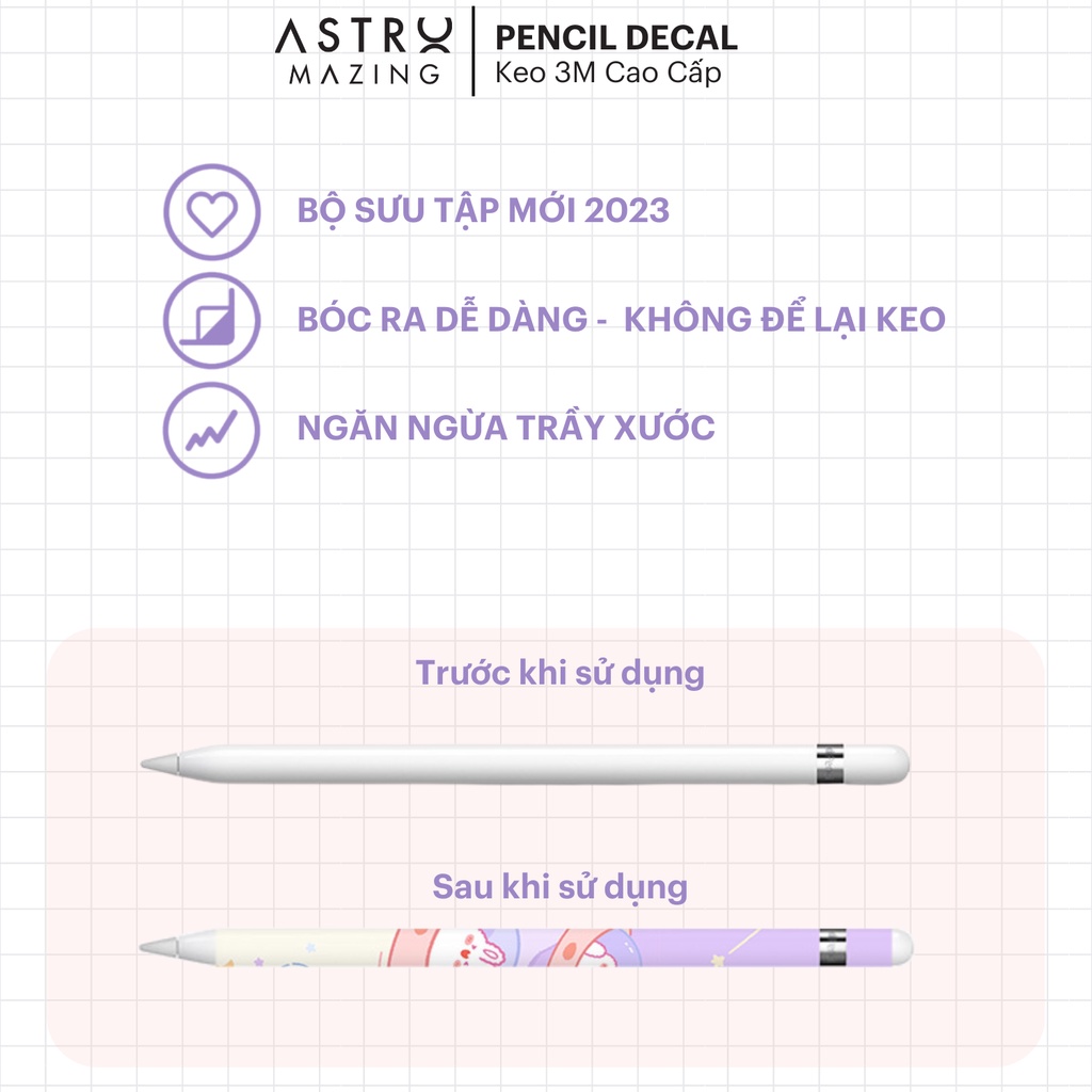 [Combo 3 miếng dán] Decal 3M AstroMazing bảo vệ bút Pencil 2 nhám chống trầy xước kháng nước hỗ trợ sạc không dây