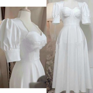 Đầm xoè dự tiệc bigsize TRIPBLE T DRESS cổ U kết ngọc tay ngắn phồng - bigsize M/L/XL/2XL - MS03L