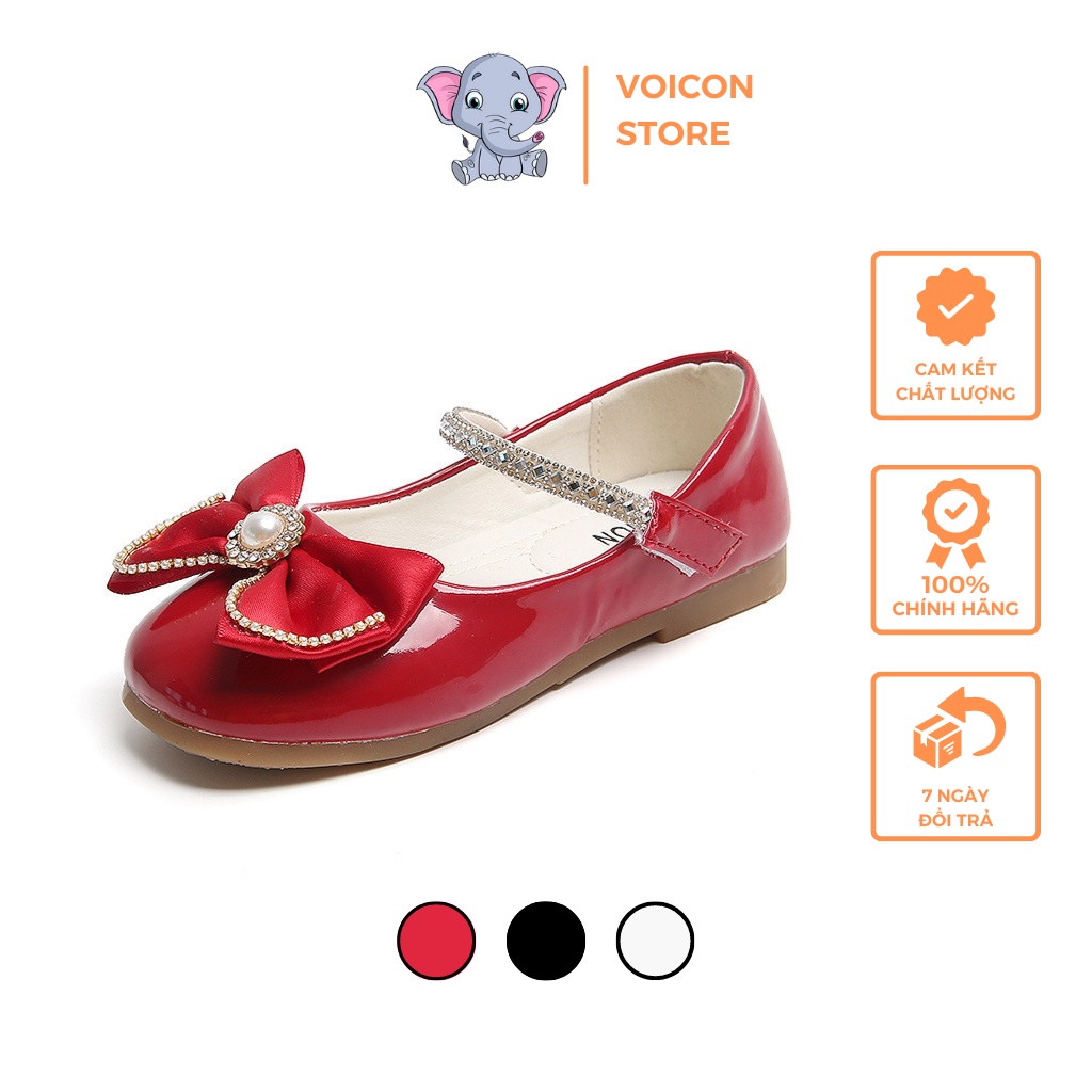 Giày búp bê bé gái, giày công chúa nơ ngọc đính đá xinh xắn cho bé 2-10 tuổi
