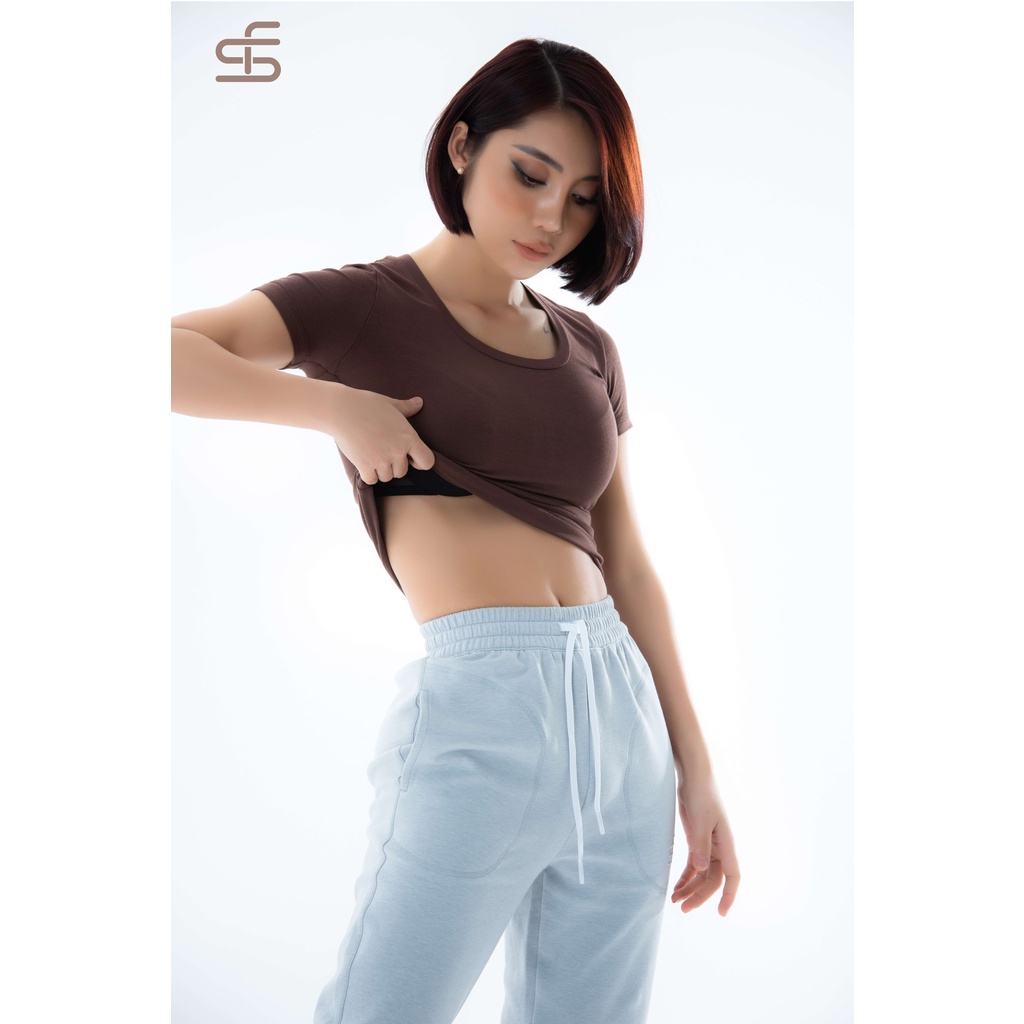 Quần jogger thể thao nữ chất liệu cao cấp co giãn mềm mịn màu Ghi SEY