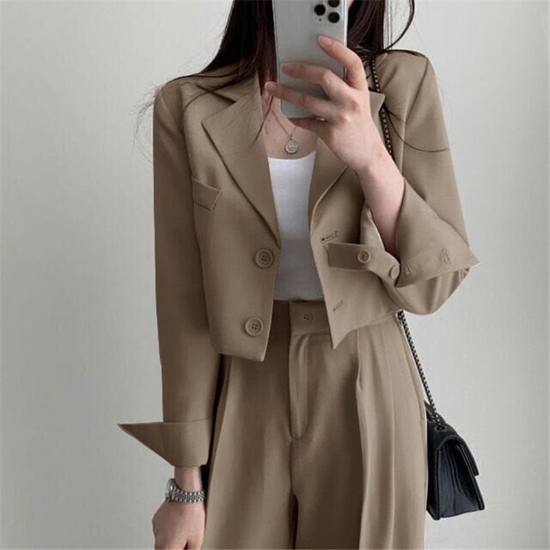 Áo blazer form croptop 2 lớp nữ BIGSIZE dài tay cổ vest có đệm vai phong cách hàn quốc